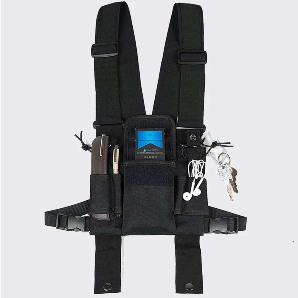 Black bag with multiple pockets.